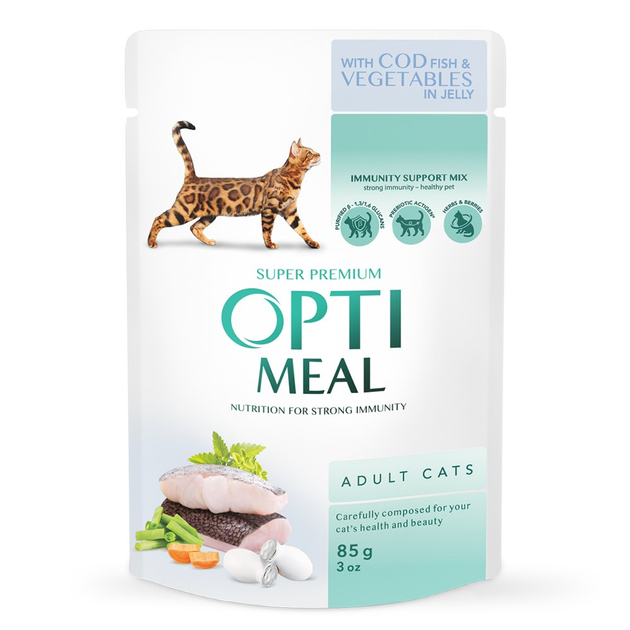 Optimeal Wet Cat Food with Cod and Vegetable Flavor in Jelly 85g