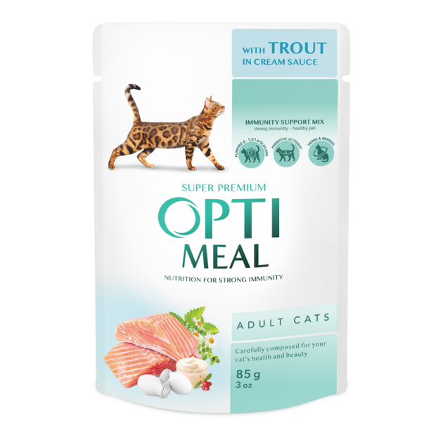 Optimeal wet food for cats with trout in cream sauce 85g.