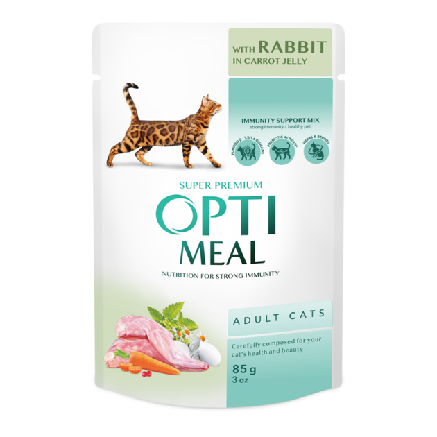 Wet food OPTIMEAL Canned Cat Food With Rabbit In Carrot Jelly 85 G