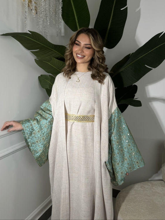 Long Sleeve Dress With Abaya (تركواز)جلابية ماسة 