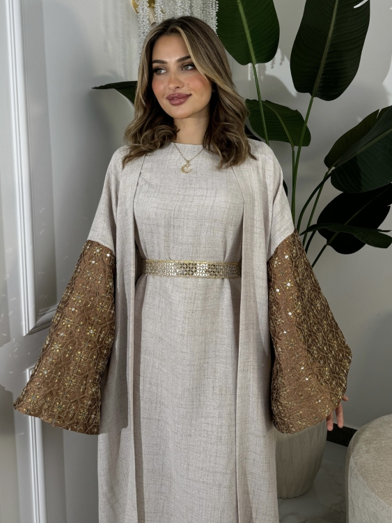 Long Sleeve Dress With Abaya جلابية ماسة 