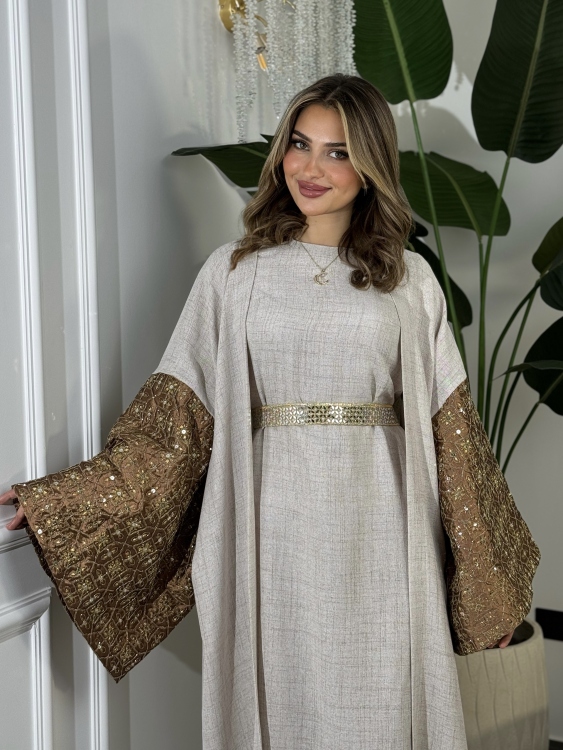 Long Sleeve Dress With Abaya جلابية ماسة 