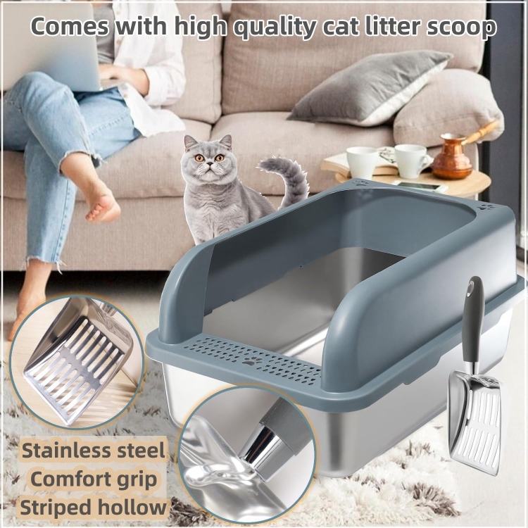 Stainless Steel Litter Box with  Extra Large Cat Litter Box  ( XL , L ) 