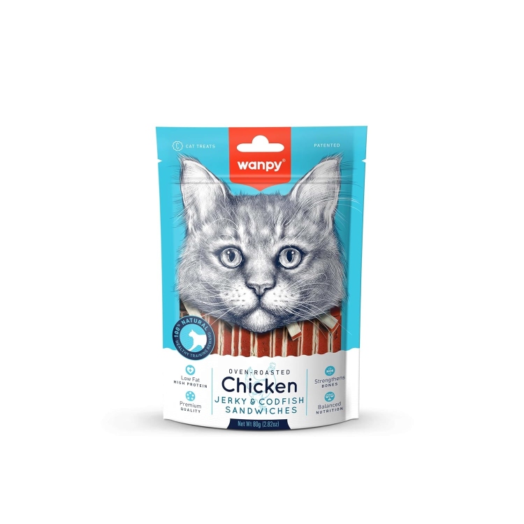 Wanpy Oven Roasted Chicken Jerky & Codfish Sandwiches Cat Treats