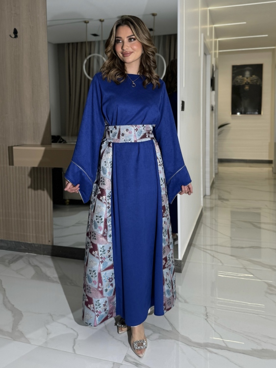 جلابية ياسمينا  Navy Jalabiya With Floral Belt 