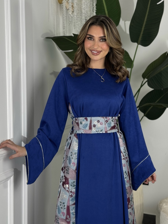 جلابية ياسمينا  Navy Jalabiya With Floral Belt 