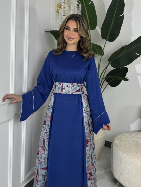 جلابية ياسمينا  Navy Jalabiya With Floral Belt 