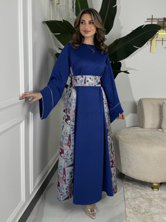 جلابية ياسمينا  Navy Jalabiya With Floral Belt 