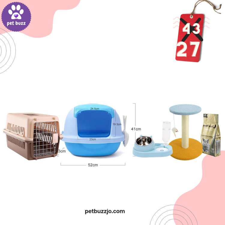 Closed litter box with carrier box and feeder , scratcher package 