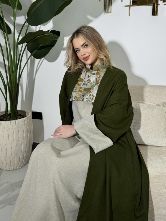  Cape Jalabiya & Long Sleeve Dress (Olive-green) الملكة 