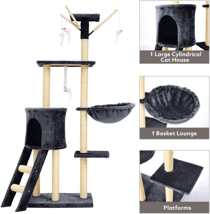 Climbing Tower Frame with Hammock Nest Scratching Post Toy , Pet Jumping Furniture