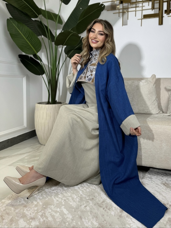  Cape Jalabiya & Long Sleeve Dress (Blue) الملكة 