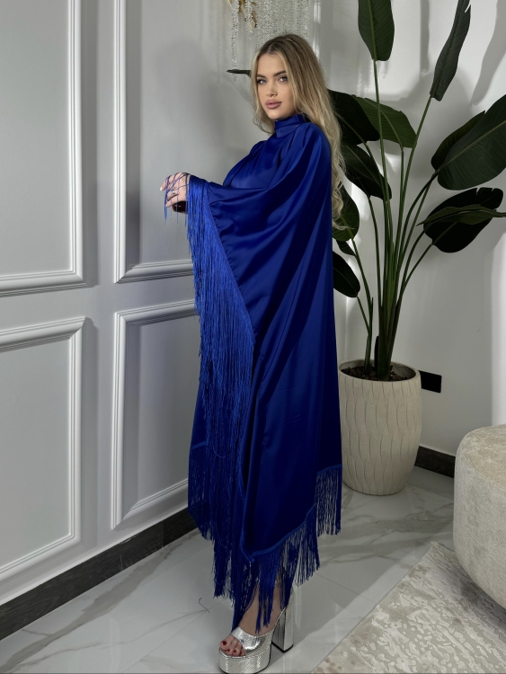 Navy Fringe-Hem Jalabiya