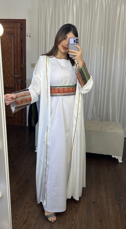 Open Front Abaya & Dress Set ( white)