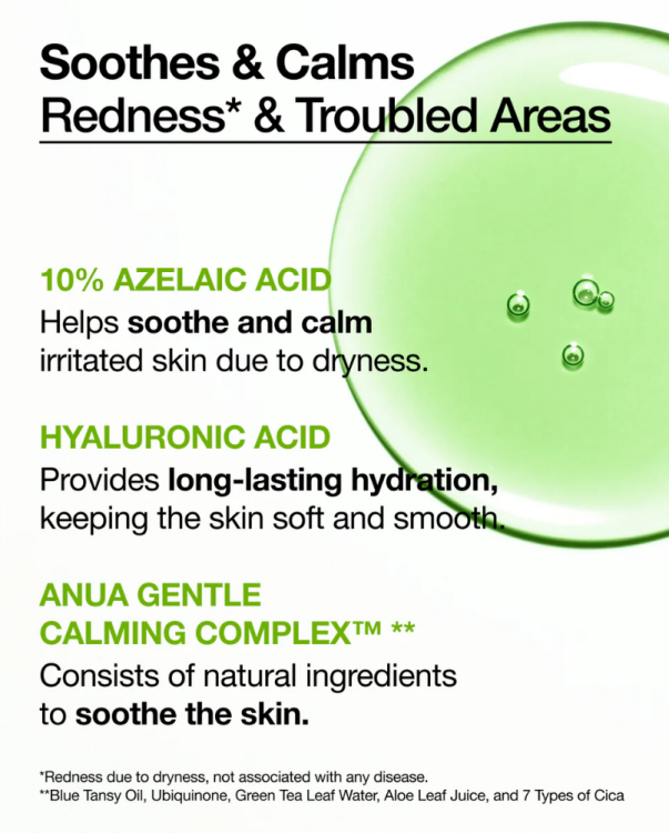 Anua, Azelaic Acid 10 Hyaluron Redness Soothing Serum