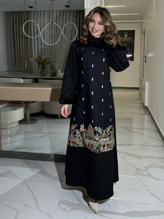 Jalabiya Dress With Fur Collar(نقشة 2)جلابية الكشخه 