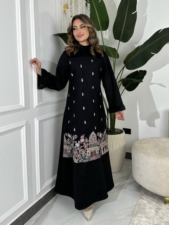 Jalabiya Dress With Fur Collar(نقشة 1)جلابية الكشخه 