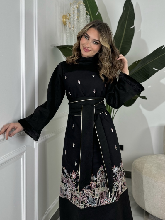 Jalabiya Dress With Fur Collar(نقشة 1)جلابية الكشخه 