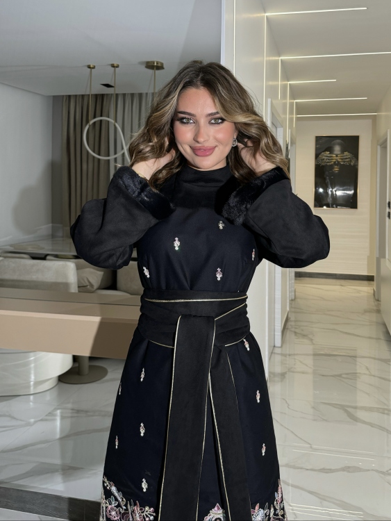 Jalabiya Dress With Fur Collar(نقشة 1)جلابية الكشخه 