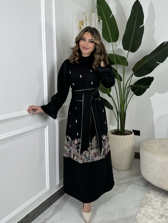 Jalabiya Dress With Fur Collar(نقشة 1)جلابية الكشخه 