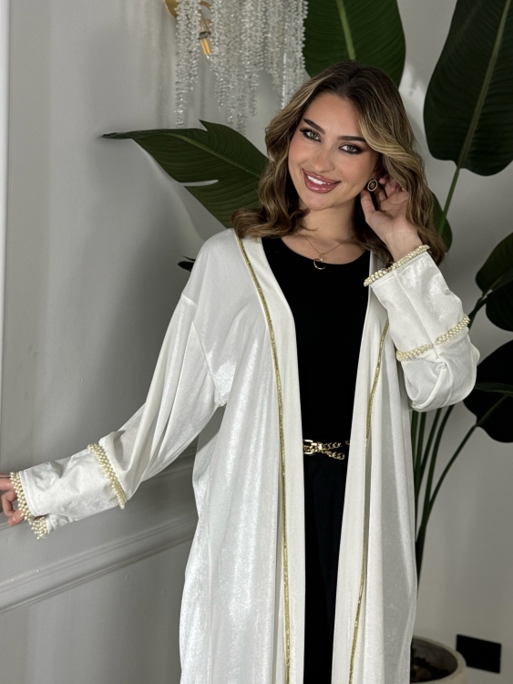 Open Front Abaya With Cuff Detailed (white) بشت نور