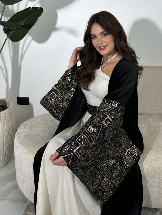 Neck Tie Dress With Abaya  جلابية سمرا