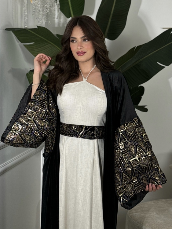 Neck Tie Dress With Abaya  جلابية سمرا