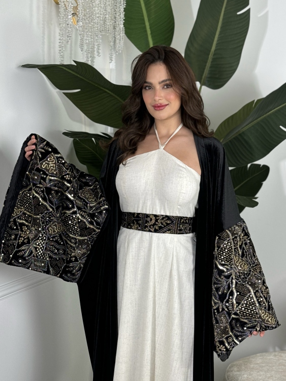 Neck Tie Dress With Abaya  جلابية سمرا