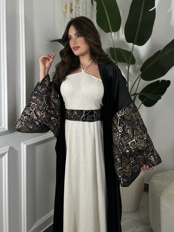 Neck Tie Dress With Abaya  جلابية سمرا