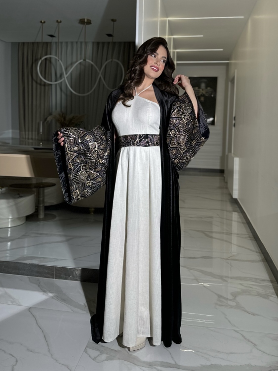 Neck Tie Dress With Abaya  جلابية سمرا