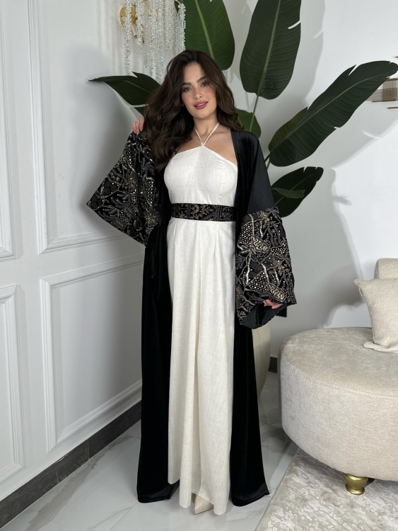 Neck Tie Dress With Abaya  جلابية سمرا