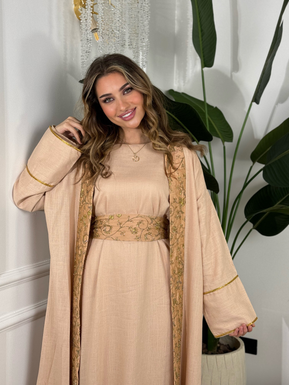 Baby Pink Long Sleeve Dress & Abaya اللولوه مشمشي