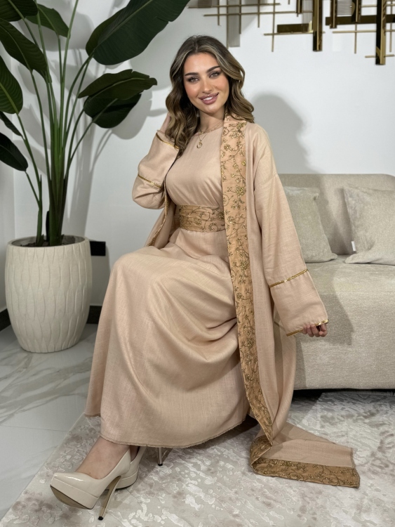 Baby Pink Long Sleeve Dress & Abaya اللولوه مشمشي