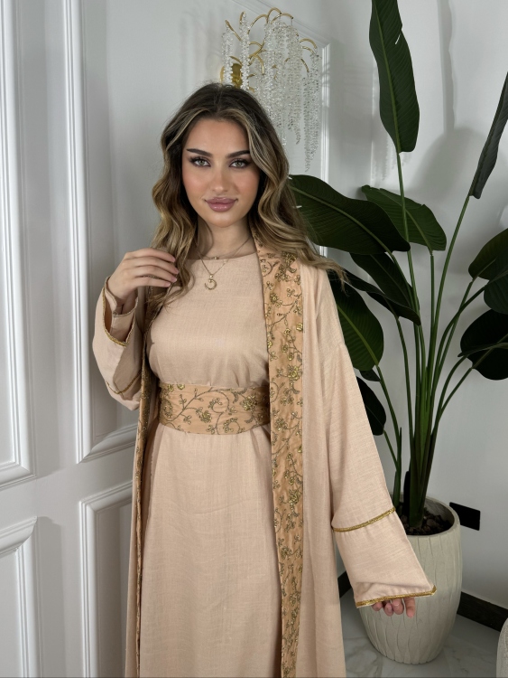 Baby Pink Long Sleeve Dress & Abaya اللولوه مشمشي