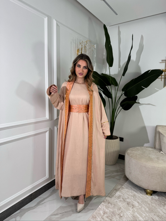 Long Sleeve Dress With Abaya )  اللولوه بيبي بينك عالطبيعه