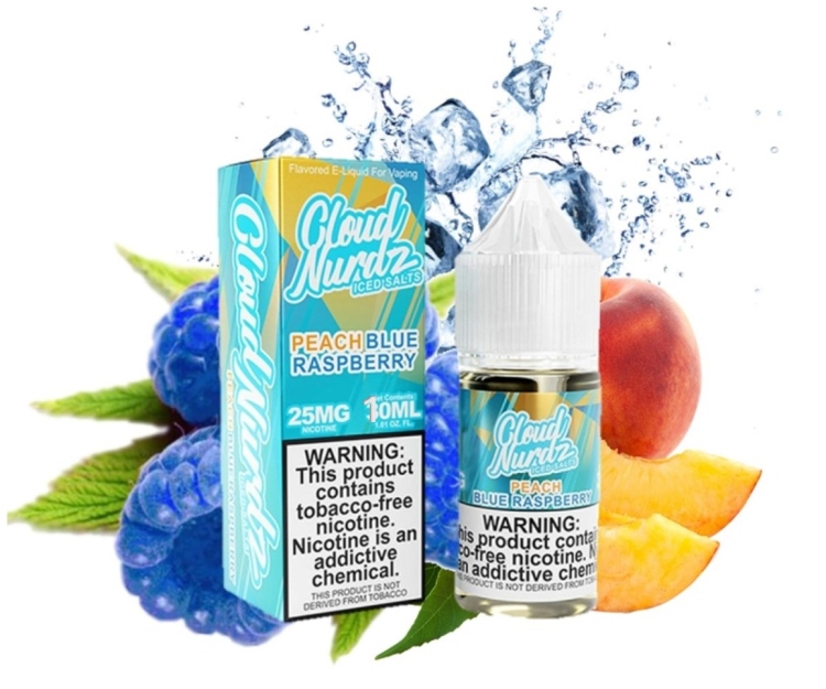 Cloud Nurdz -  Iced Peach Blue Raspberry -  SaltNic Vape Juice 