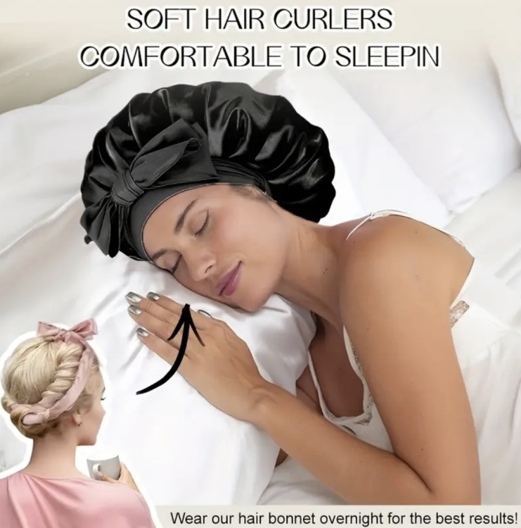 Ellitina, 5pcs No Heat Overnight Hair Curlers & Luxury Satin Sleep Bonnet 
