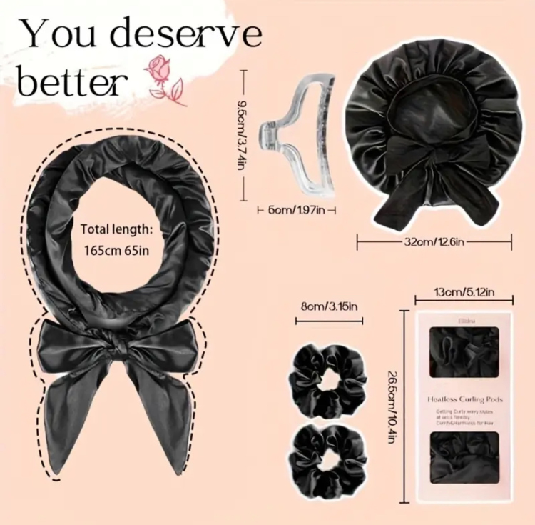 Ellitina, 5pcs No Heat Overnight Hair Curlers & Luxury Satin Sleep Bonnet 