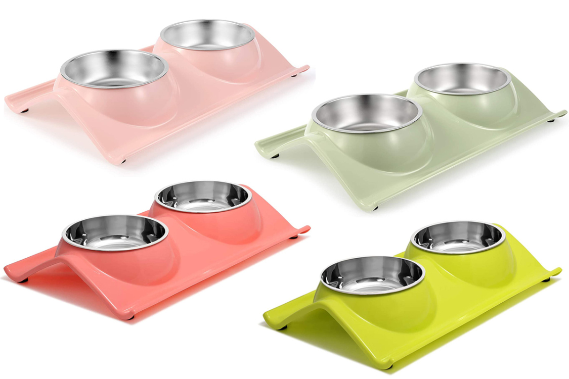 stainless double feeder for cats and dogs