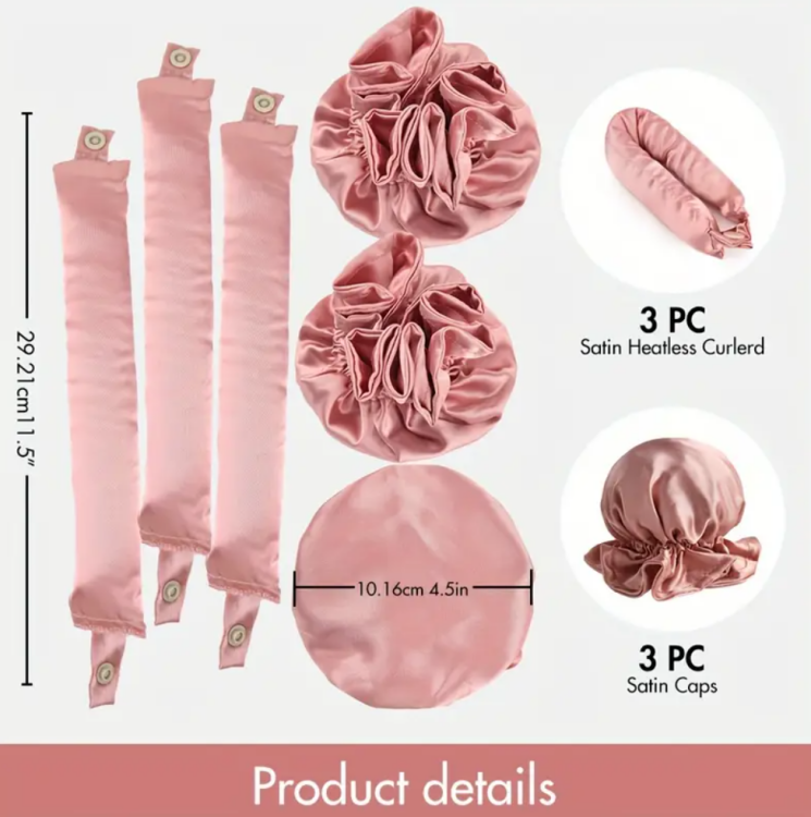 Ellitina, New Satin Heatless Hair Curlers - Black