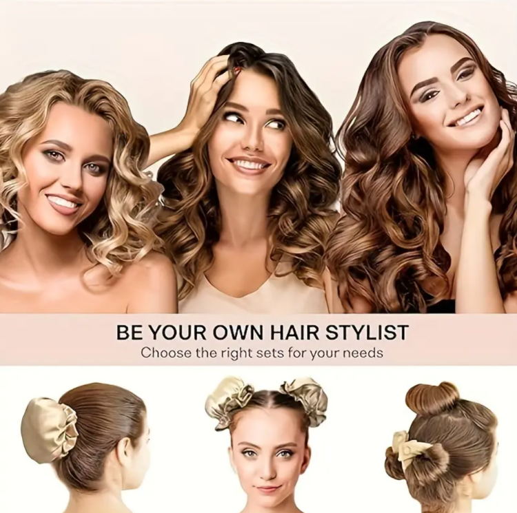 Ellitina, New Satin Heatless Hair Curlers - Black