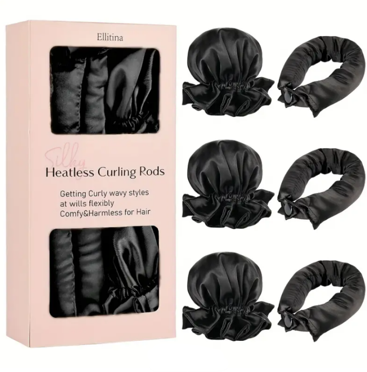 Ellitina, New Satin Heatless Hair Curlers - Black