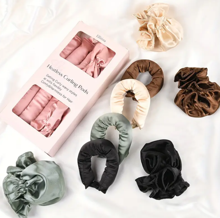 Ellitina, New Satin Heatless Hair Curlers - Black