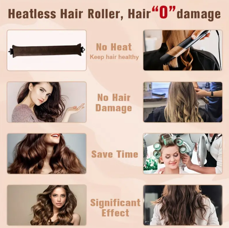 Ellitina, 4pcs Effortless Overnight Hair Curlers Set - Black