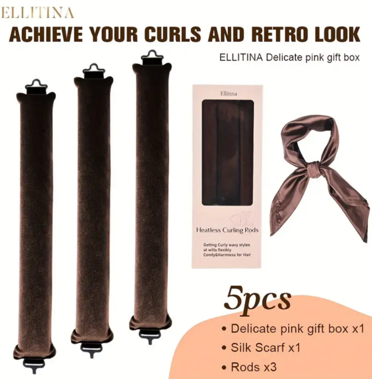 Ellitina, 4pcs Effortless Overnight Hair Curlers Set - Black