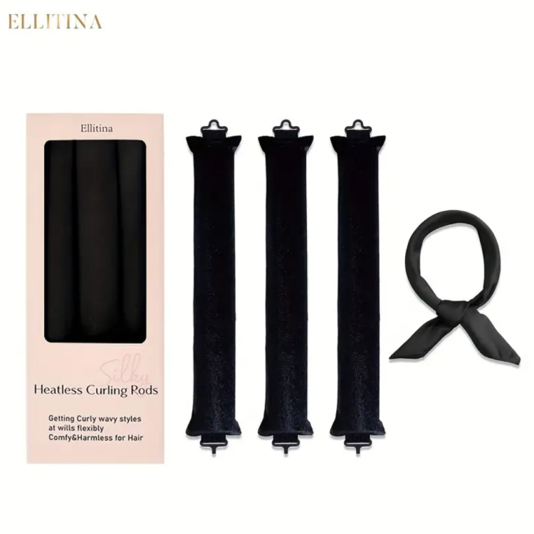Ellitina, 4pcs Effortless Overnight Hair Curlers Set - Black