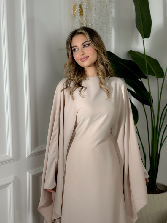 جلابية ملاك (بيج) حجز Batwing Sleeve Long Dress