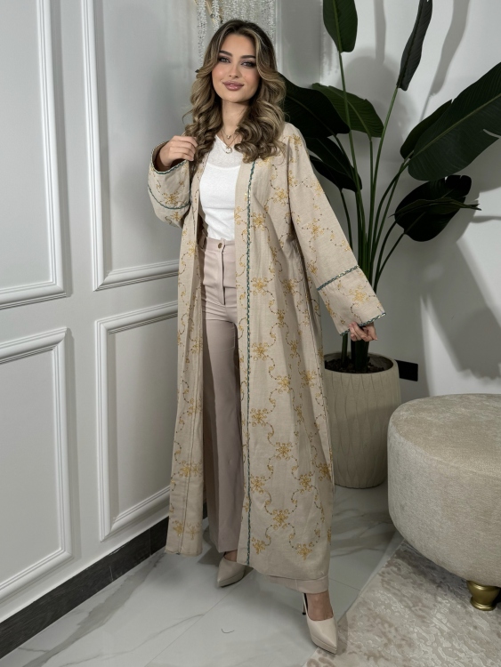 Floral Open Front Abaya  بشت نور