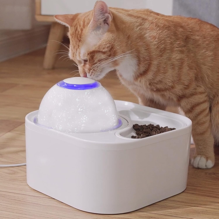 Femont 2-in-1 Cat Water Fountain & Feeding Bowl,2.5L/84.5OZ Automatic,Ultra Quiet  with 3 Filters,