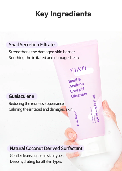 TIA'M, Snail & Azulene Low pH Cleanser